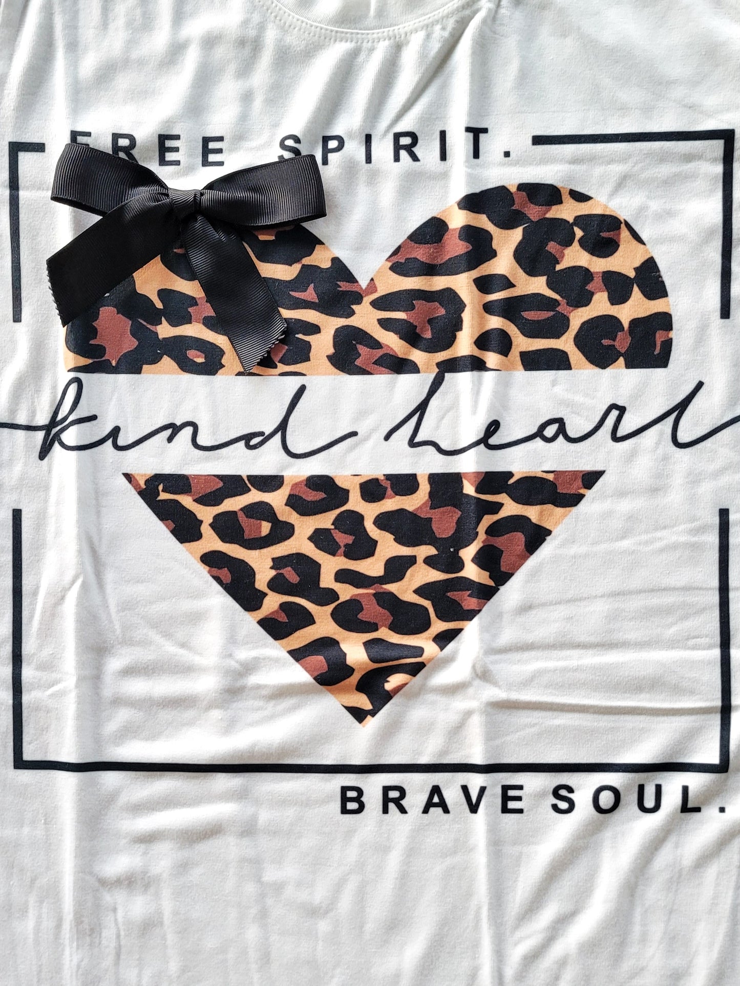 Kind Heart Animal Print T-Shirt with Bow