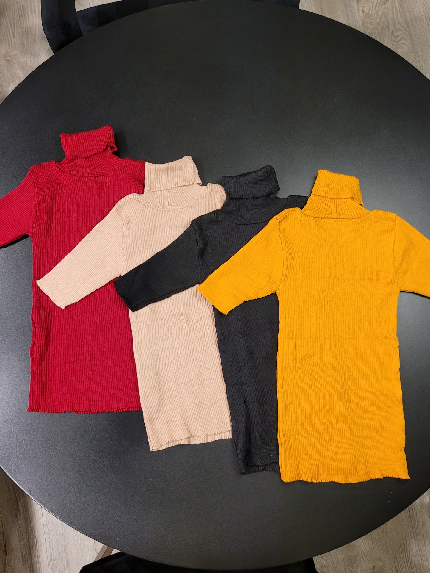 Turtle Neck Rib Knit Short Sleeve Shirt