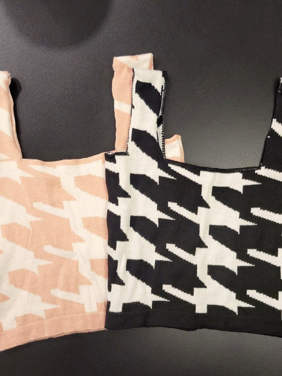 Houndstooth Crop Modal Top