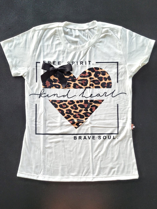 Kind Heart Animal Print T-Shirt with Bow