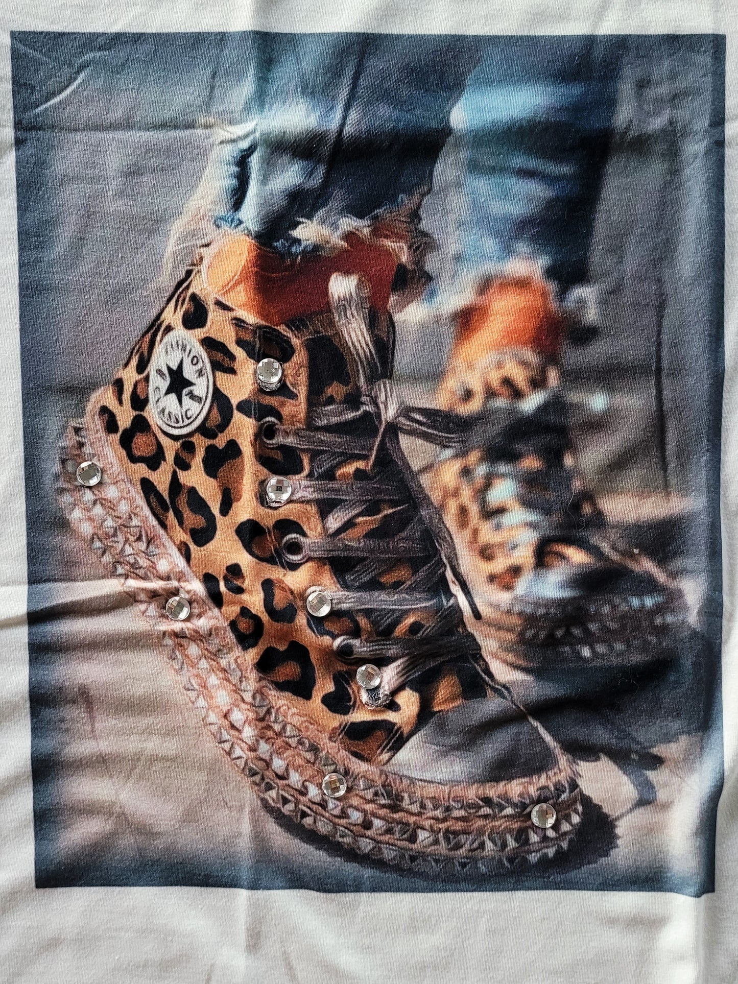 Animal Print Sneakers T-Shirt with Rhinestone Details