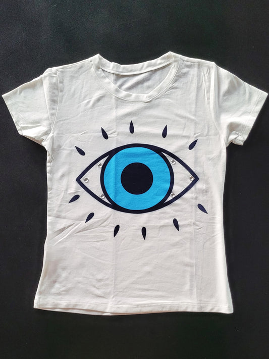 Greek Evil Eye T-Shirt with Rhinestone