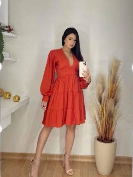 V-Neck Long-Sleeve Dress