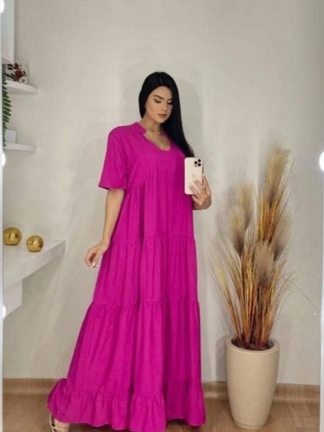 V-Neck Tiered Sleeve Maxi Dress