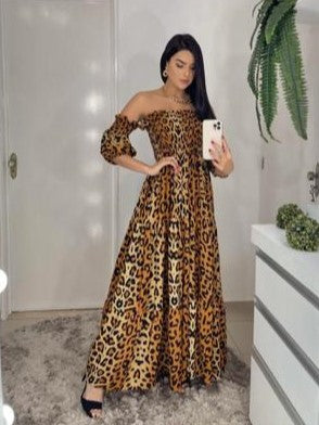 Gypsy Sleeve Animal Print Shirred Maxi Dress