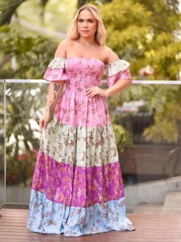 Gypsy Ruffle Sleeve Shirred Tiered Maxi Dress