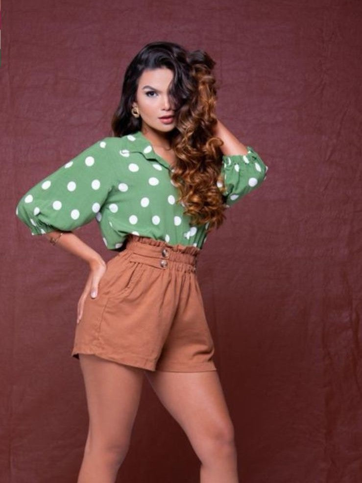 Paperbag High Waist Button Detail Shorts